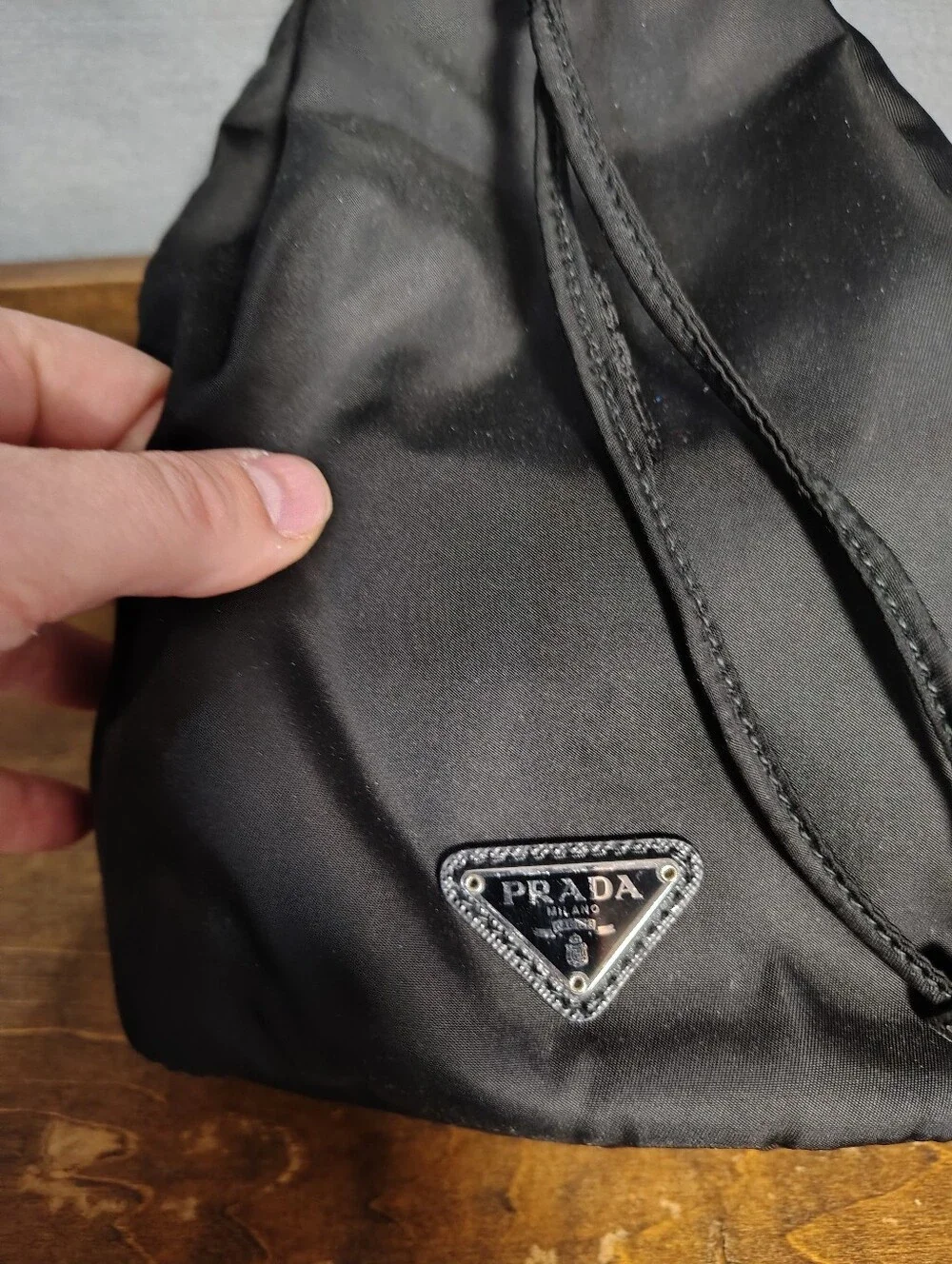 Prada Black Nylon Drawstring Bucket Bag